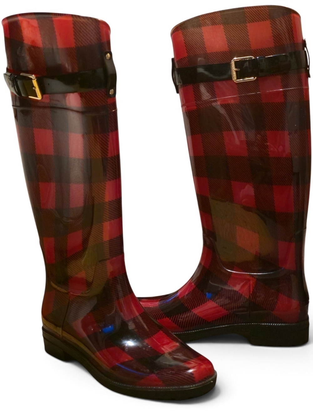 Lauren Ralph Lauren Red and Black Plaid Tall Rain Boots